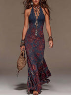 Abito Maxi Fishtail in Pizzo Retro con Scollo All'Americana
