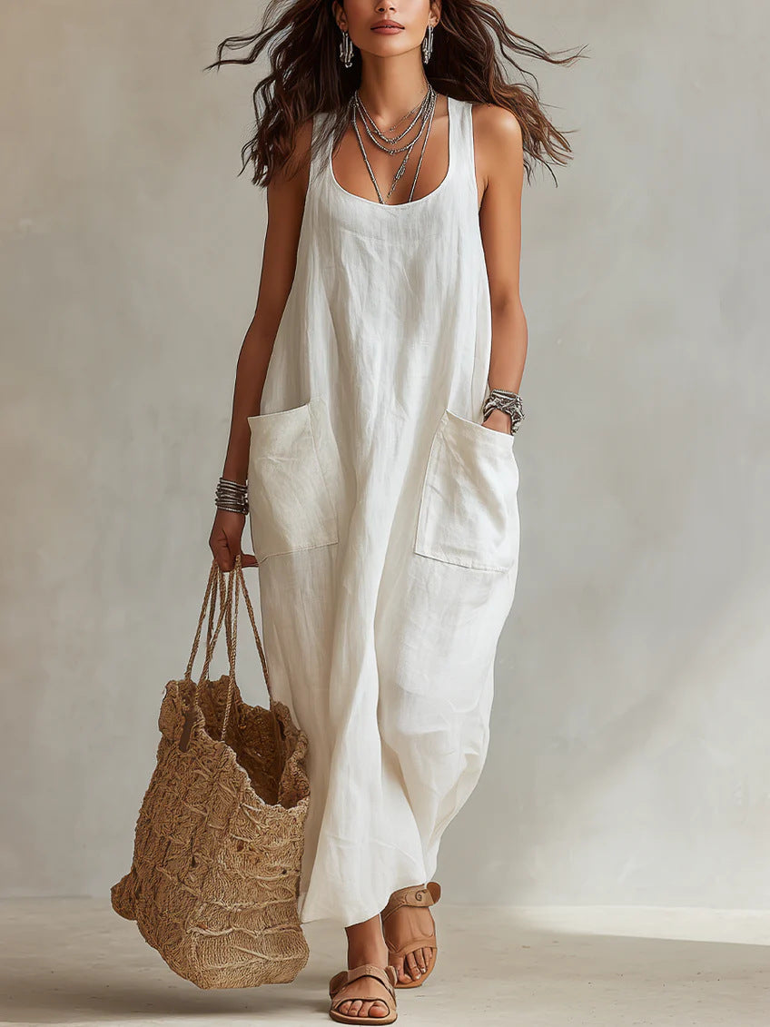 Abito Maxi Slip Minimalista Casual con Tasche