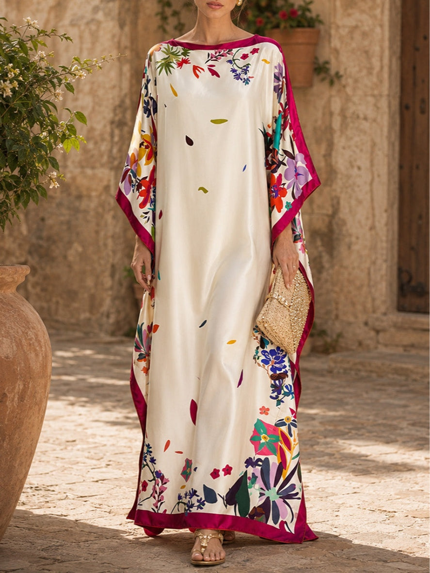 Ravello | Caftano maxi in satin stampato