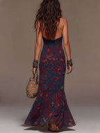 Abito Maxi Fishtail in Pizzo Retro con Scollo All'Americana