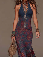 Abito Maxi Fishtail in Pizzo Retro con Scollo All'Americana