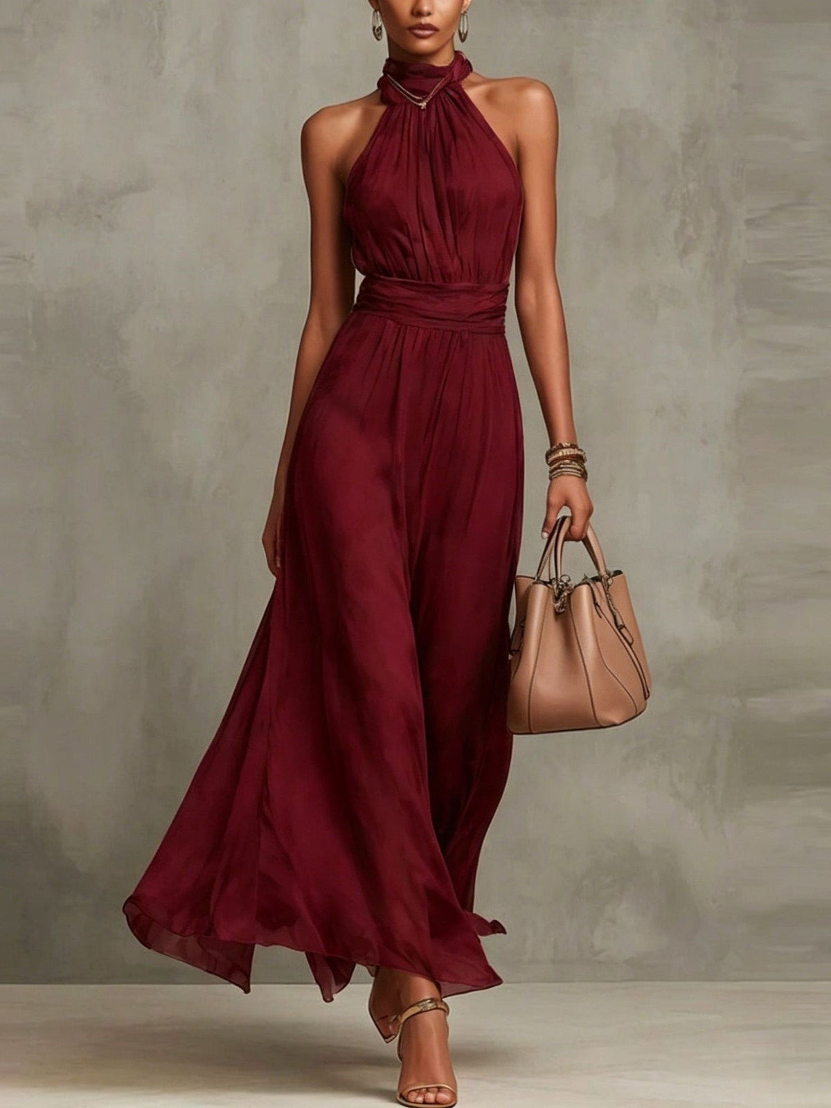 Abito Maxi Halter in Chiffon Monocromatico