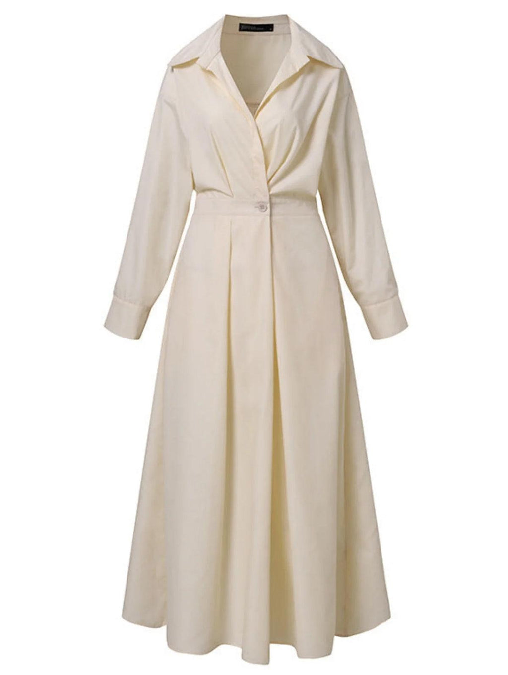 Abito Midi Elegante con Colletto a Revers e Bottoni