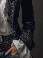 Athénaïs | Giacca Lunga Ricamata Vintage Blu Marino