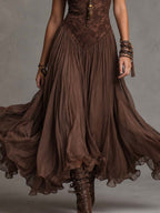 Federica | Abito Maxi in Chiffon e Pizzo Marrone
