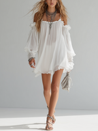 Abito Mini Fluttuante in Stile Bohemien Senza Spalline