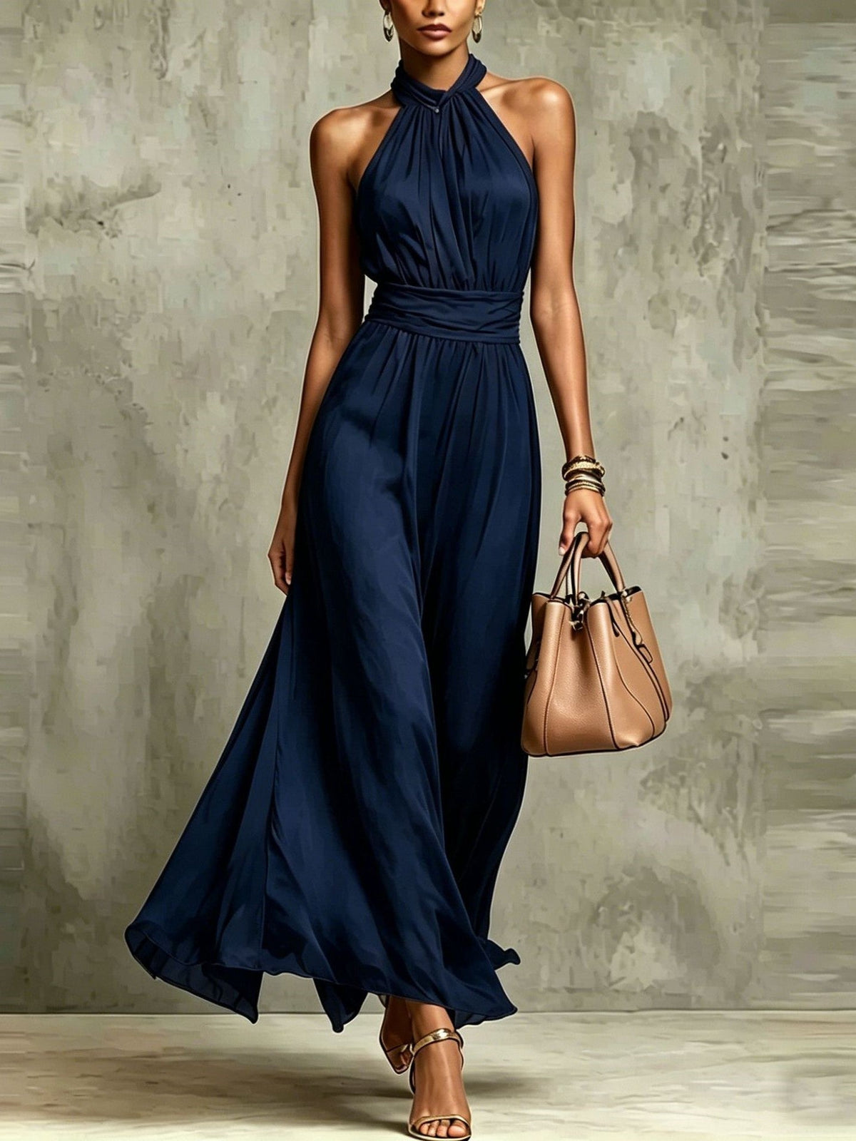 Abito Maxi Halter in Chiffon Monocromatico