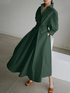 Abito Midi Elegante con Colletto a Revers e Bottoni