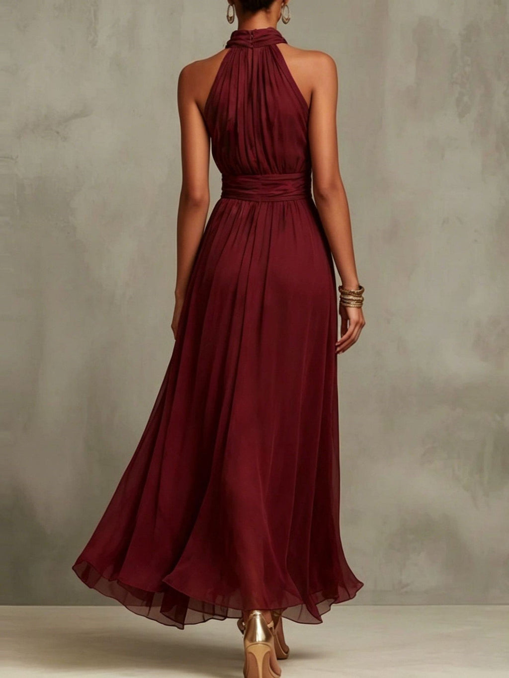Abito Maxi Halter in Chiffon Monocromatico