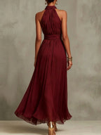 Abito Maxi Halter in Chiffon Monocromatico