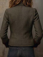Honorine | Blazer Vintage a Chevron con Bordature a Contrasto