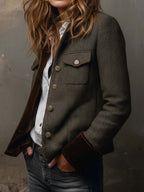 Honorine | Blazer Vintage a Chevron con Bordature a Contrasto