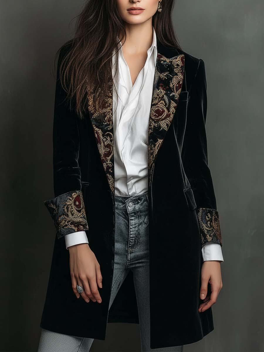 Léontine | Blazer Slim Fit Stampato Barocco Nero