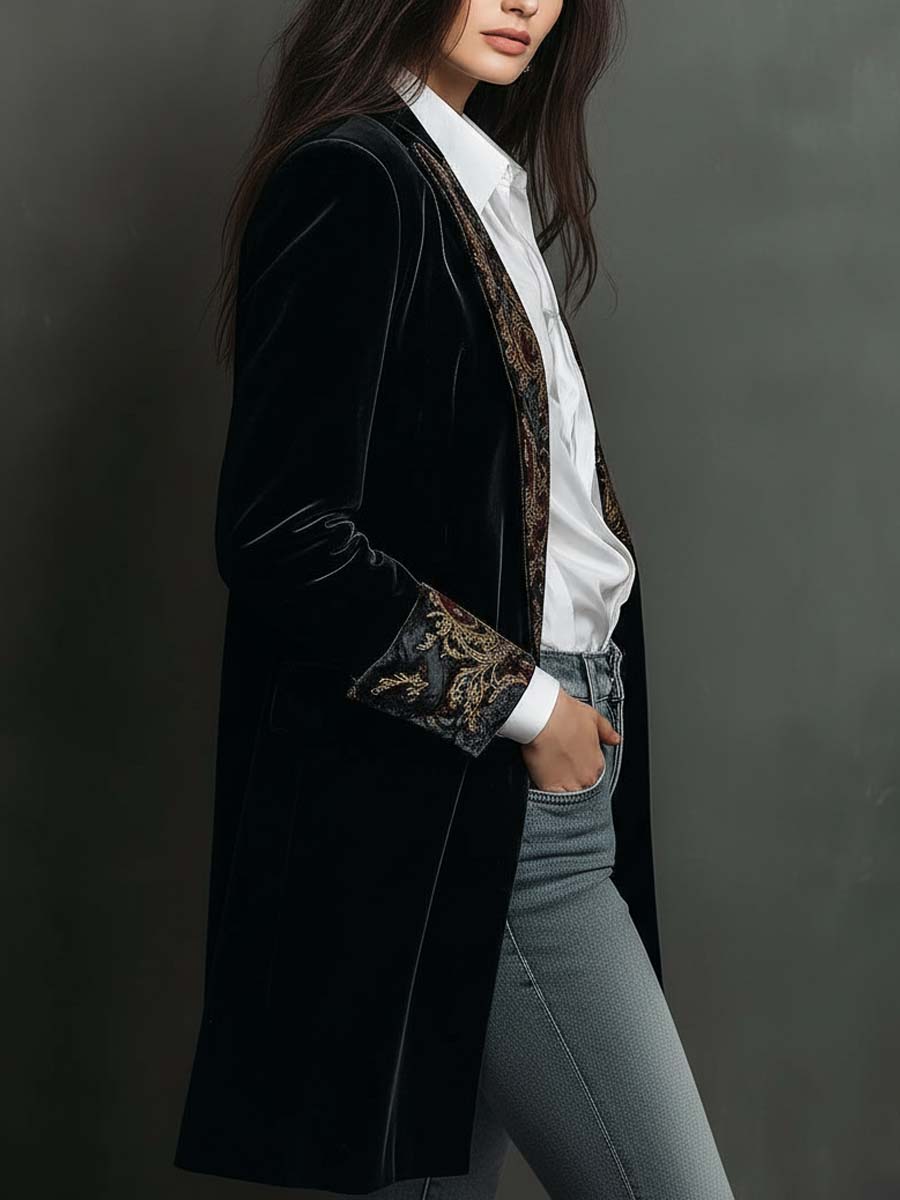 Léontine | Blazer Slim Fit Stampato Barocco Nero