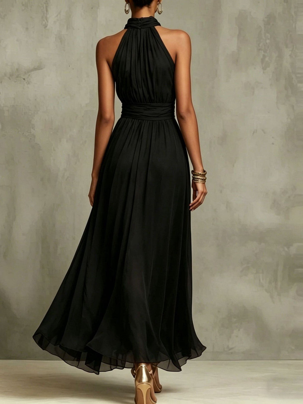 Abito Maxi Halter in Chiffon Monocromatico