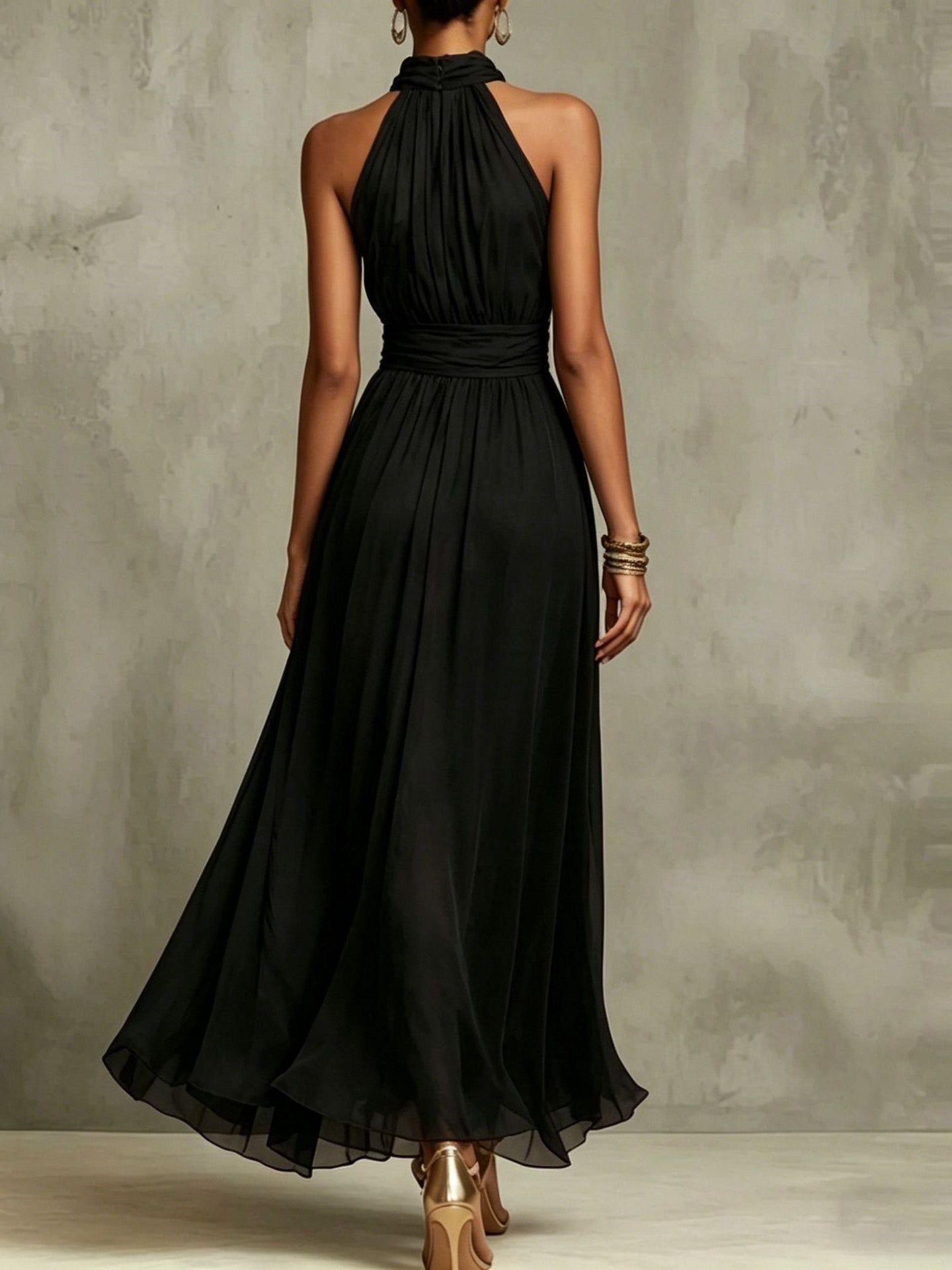 Abito Maxi Halter in Chiffon Monocromatico