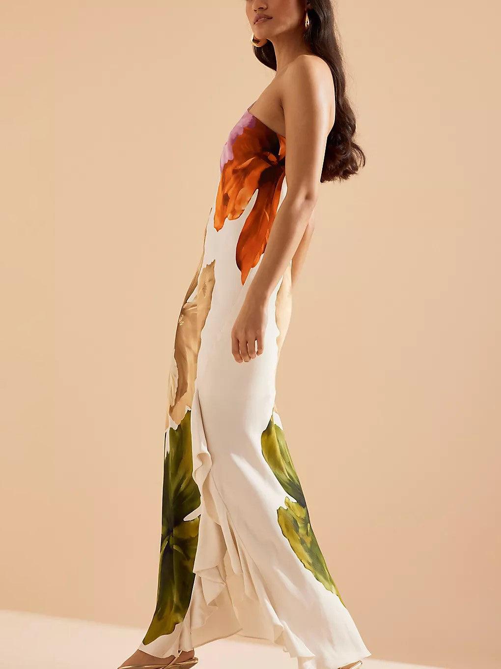 Elegante Maxi Dress One-shoulder con Stampa Floreale
