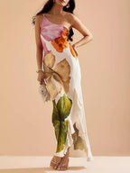 Elegante Maxi Dress One-shoulder con Stampa Floreale