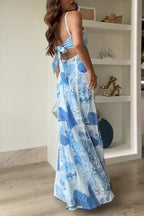 Abito Maxi Cami Stampato con Spalline Ric Rac e Cut Out a Fiocco sul Retro