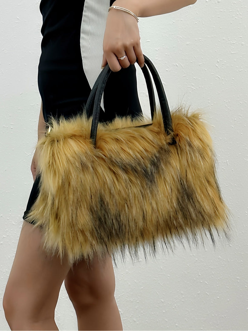 Borsa a tracolla trendy in catena, borsa di pelliccia alla moda