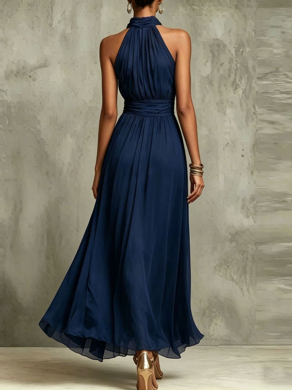 Abito Maxi Halter in Chiffon Monocromatico