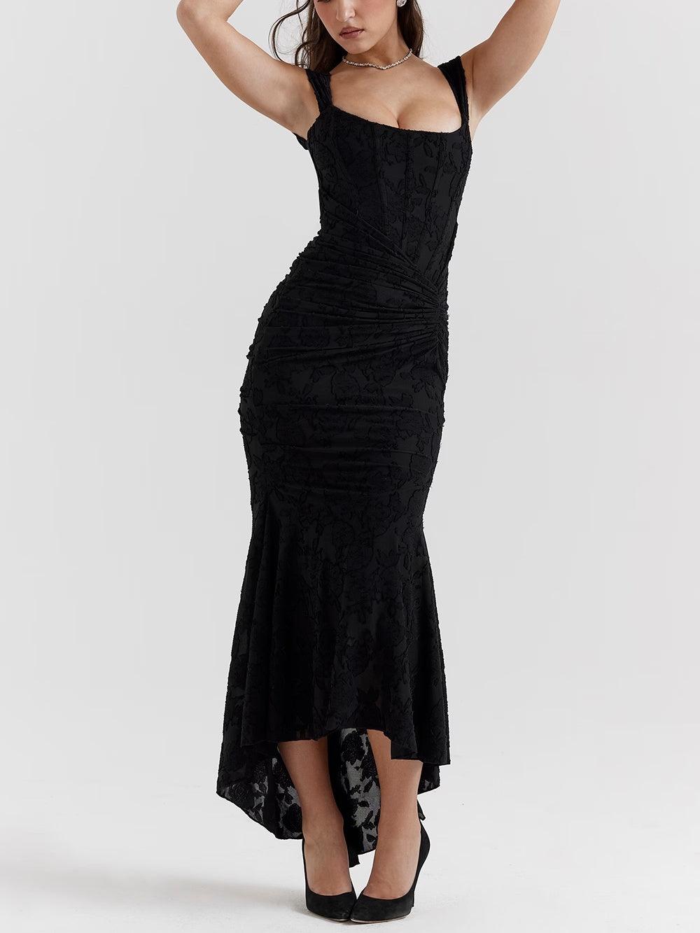 Abito maxi floreale nero