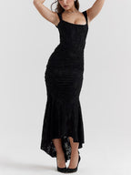 Abito maxi floreale nero
