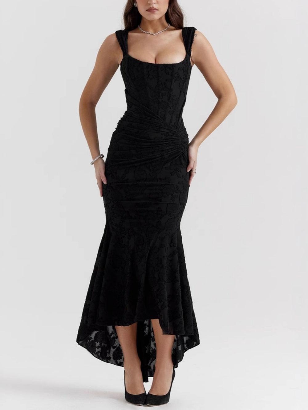 Abito maxi floreale nero