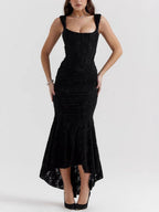 Abito maxi floreale nero