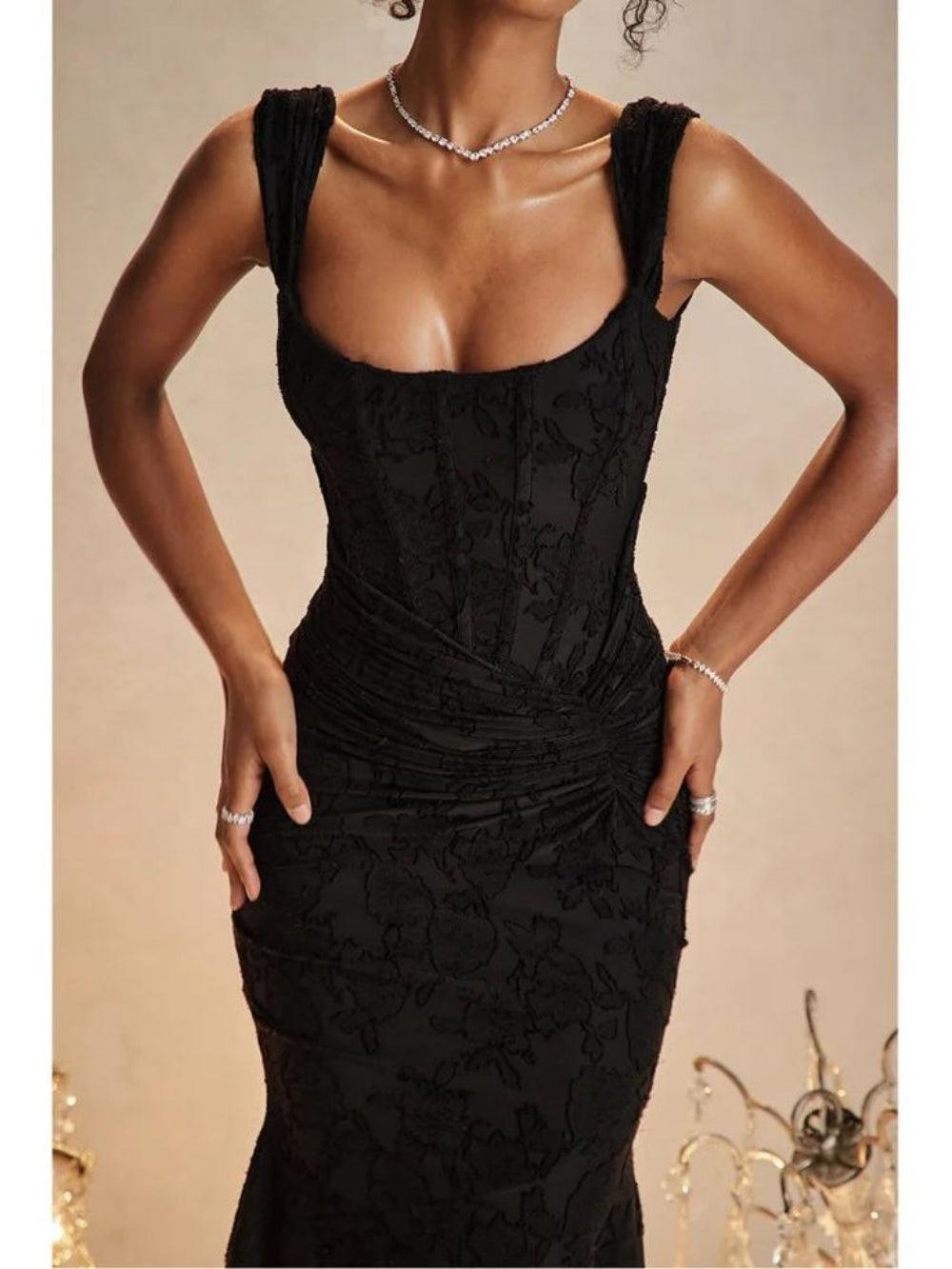 Abito maxi floreale nero