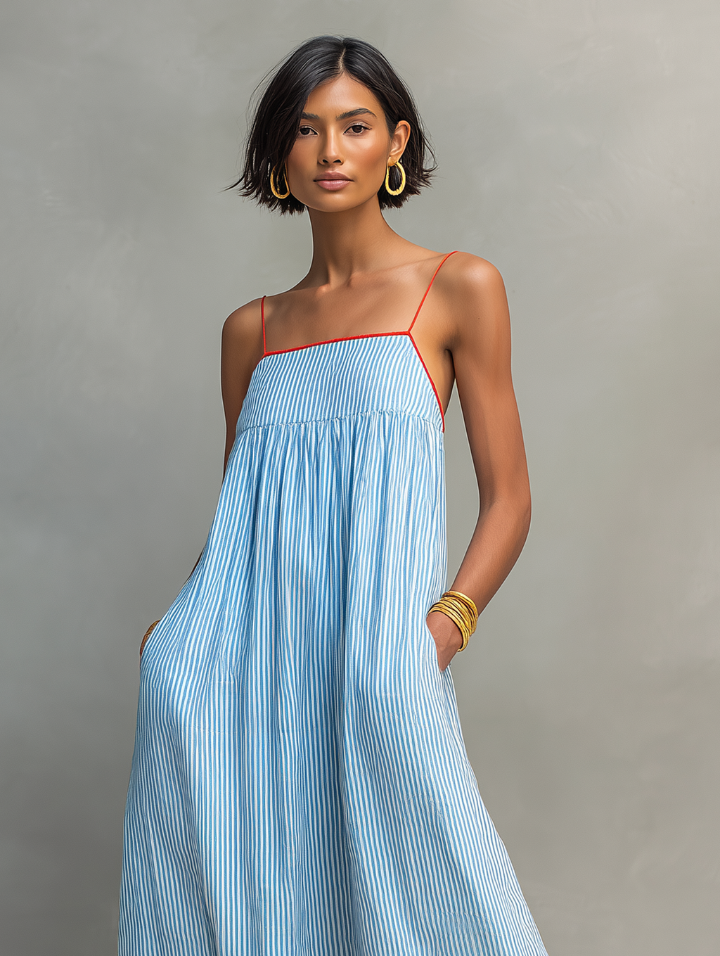 Ari | Vestito Blu con Spalline Sottili e Tasche