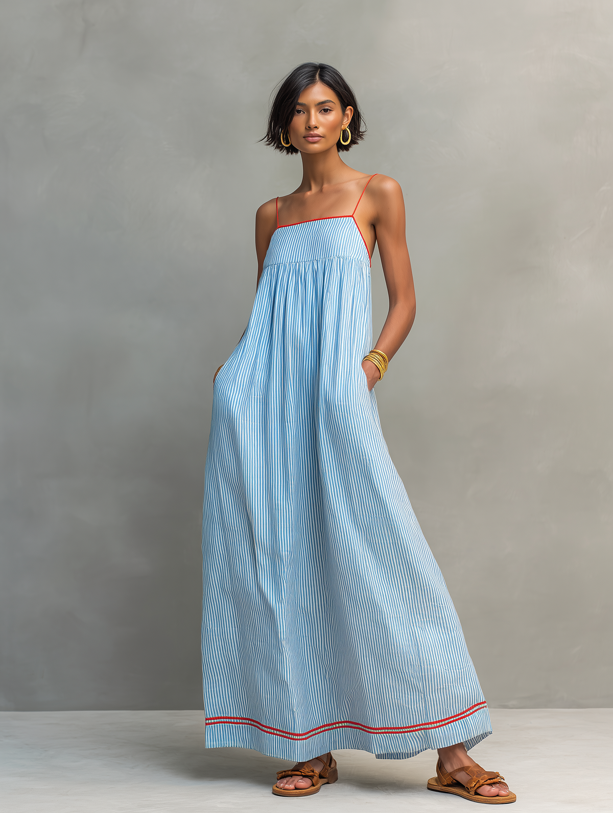 Ari | Vestito Blu con Spalline Sottili e Tasche