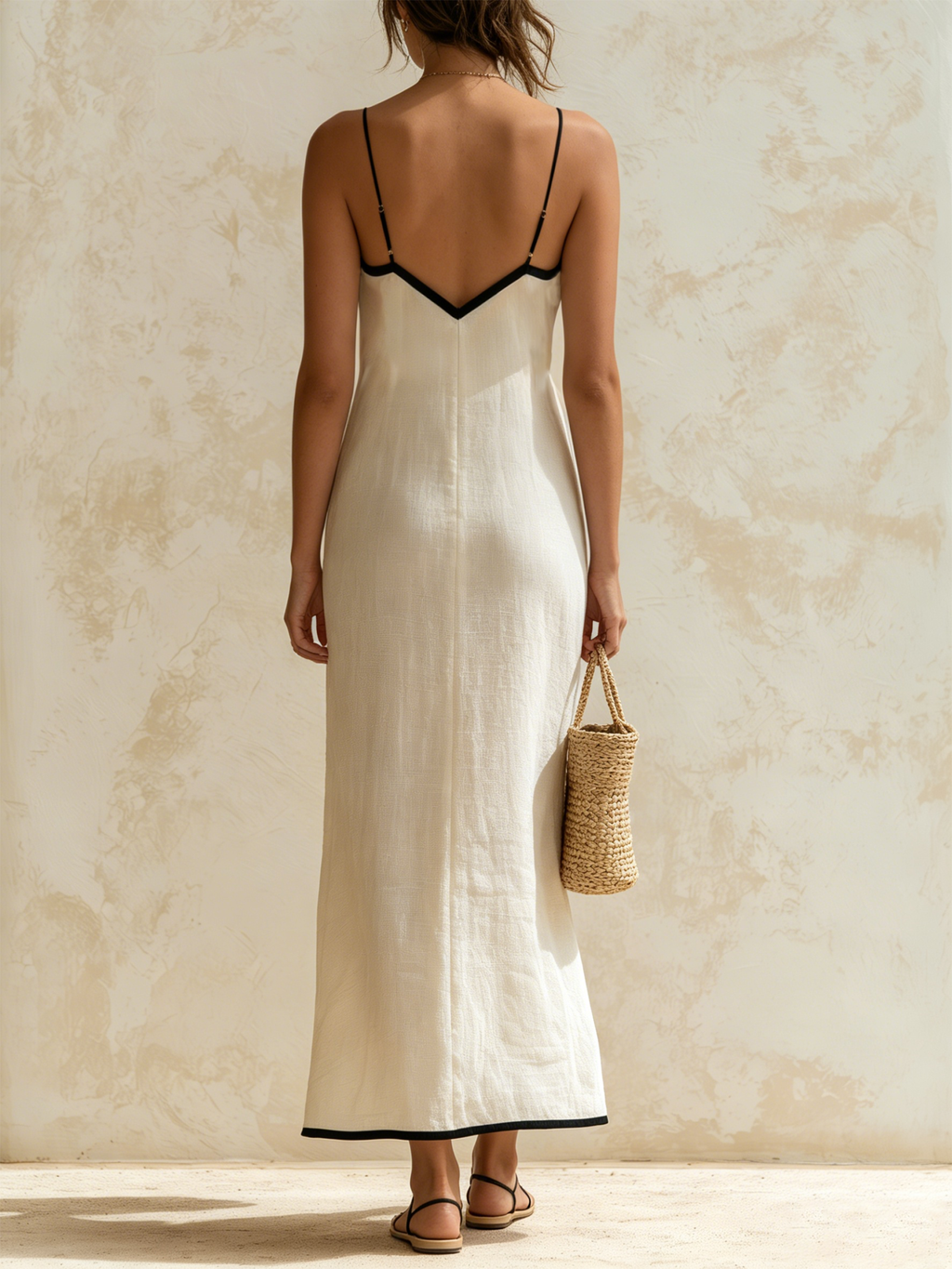 Alessandrini | Vestito lungo stile slip con bordi a contrasto con motivo a zigzag