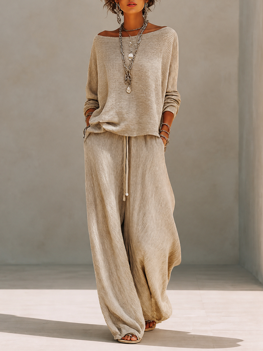 Amelie | Set Pullover Collo Barca e Pantalone Gamba Larga