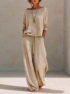 Amelie | Set Pullover Collo Barca e Pantalone Gamba Larga