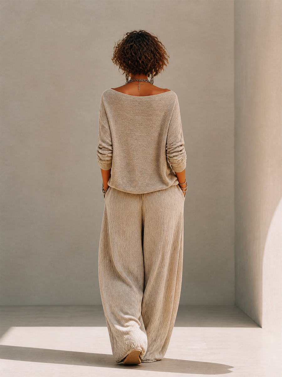 Amelie | Set Pullover Collo Barca e Pantalone Gamba Larga