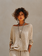 Amelie | Set Pullover Collo Barca e Pantalone Gamba Larga