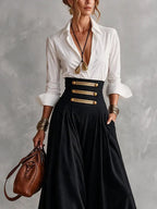 Elisandra | Camicia Bianca e Gonna a Vita Alta con Bottoni