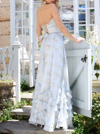 Abito Maxi a Spacco con Rouches in Perle Finte Floreali