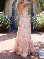 Abito Maxi a Spacco con Rouches in Perle Finte Floreali