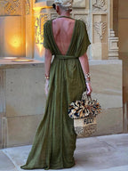 Abito Maxi Con Spacco e Kimono Drappeggiato