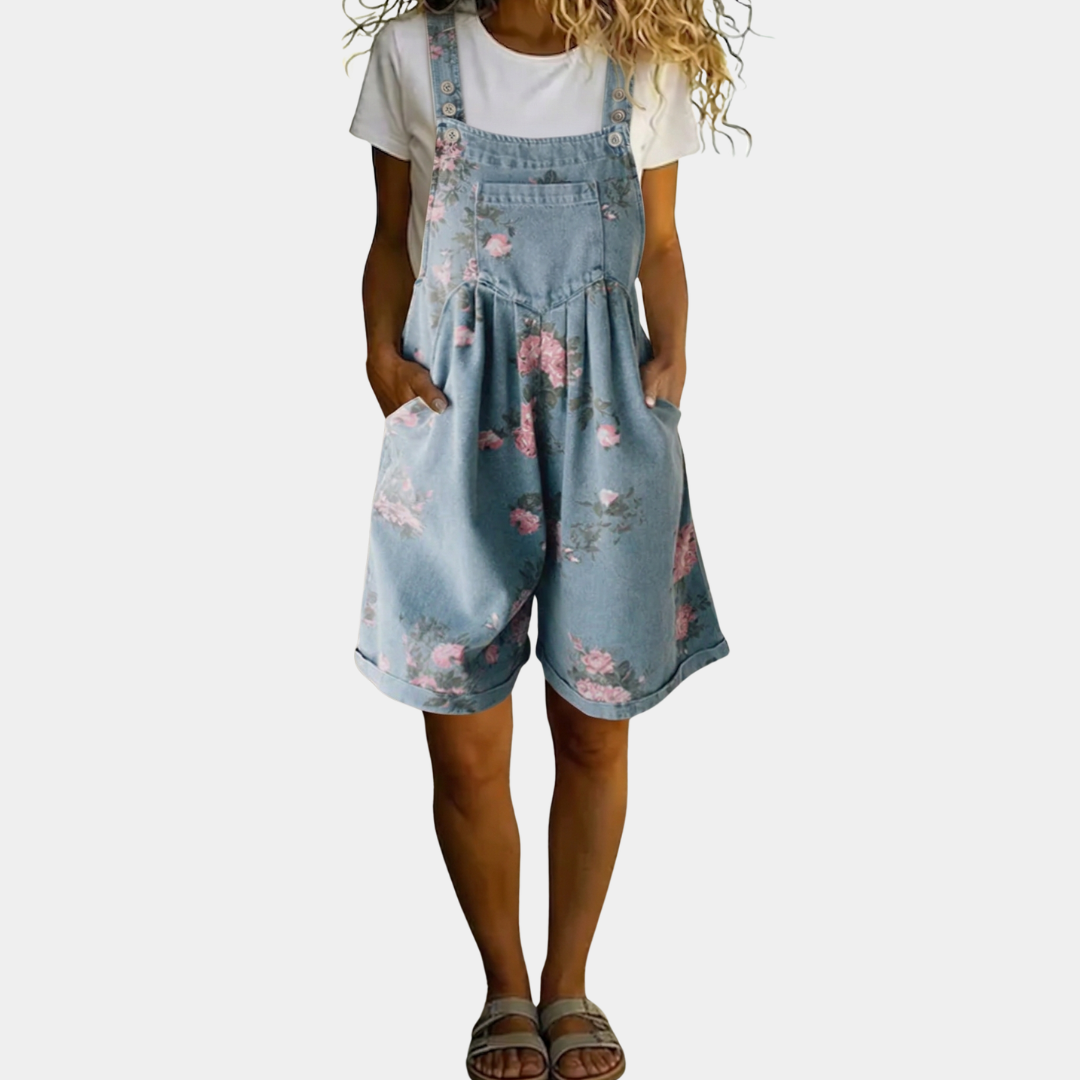 Judy™ | Tuta in denim floreale lavato vintage