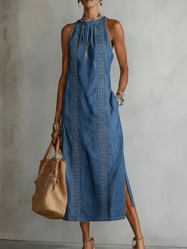 Julia™ | Abito in denim con pizzo retrò