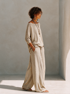 Amelie | Set Pullover Collo Barca e Pantalone Gamba Larga