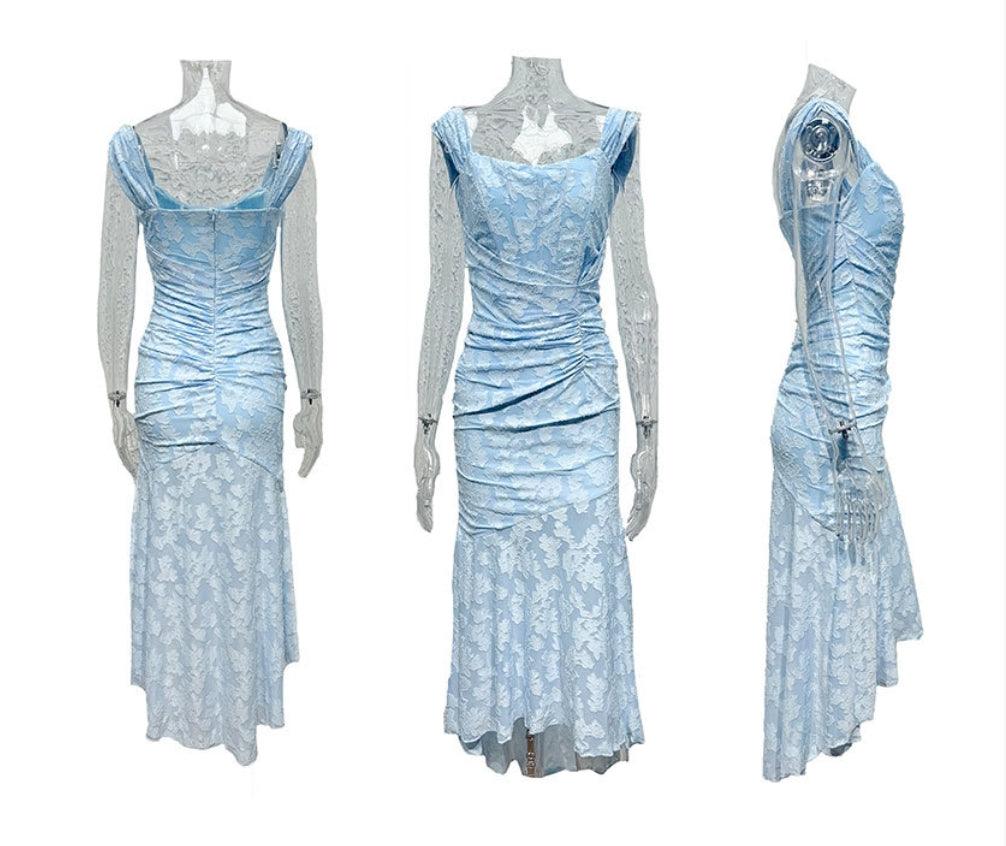 Abito maxi floreale blu campanula
