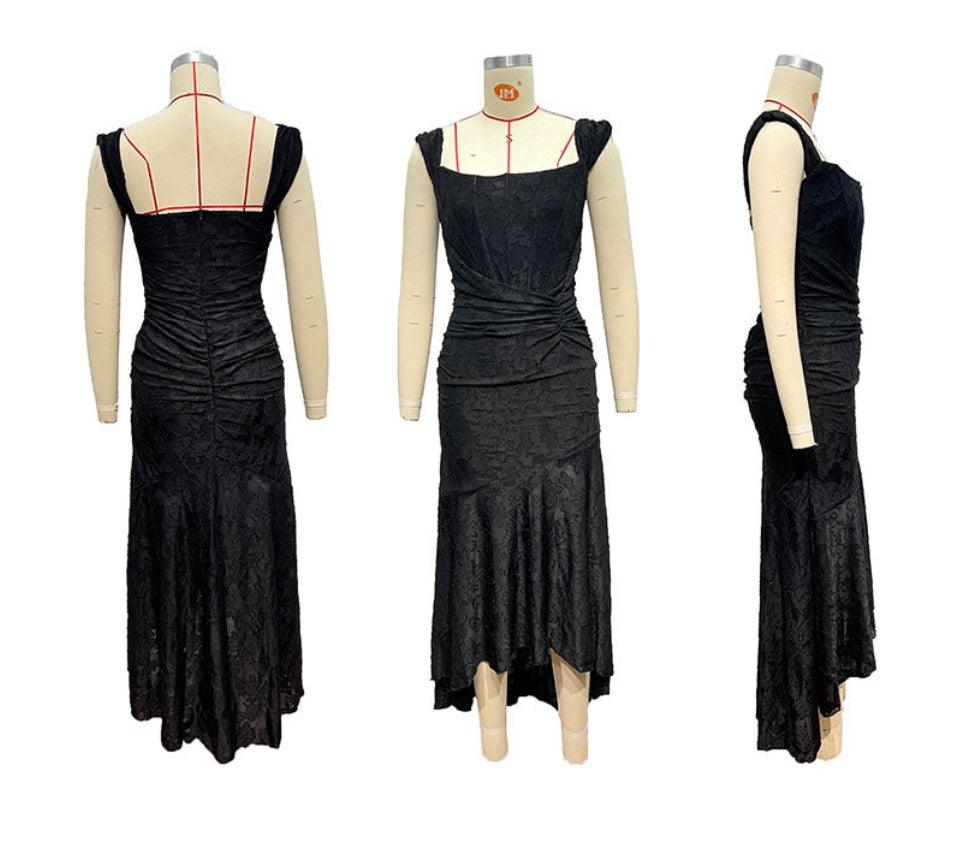 Abito maxi floreale nero