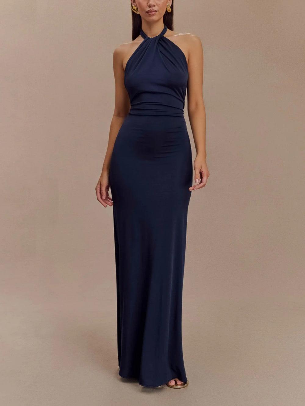 Abito Maxi Slinky Halter - Blu Navy