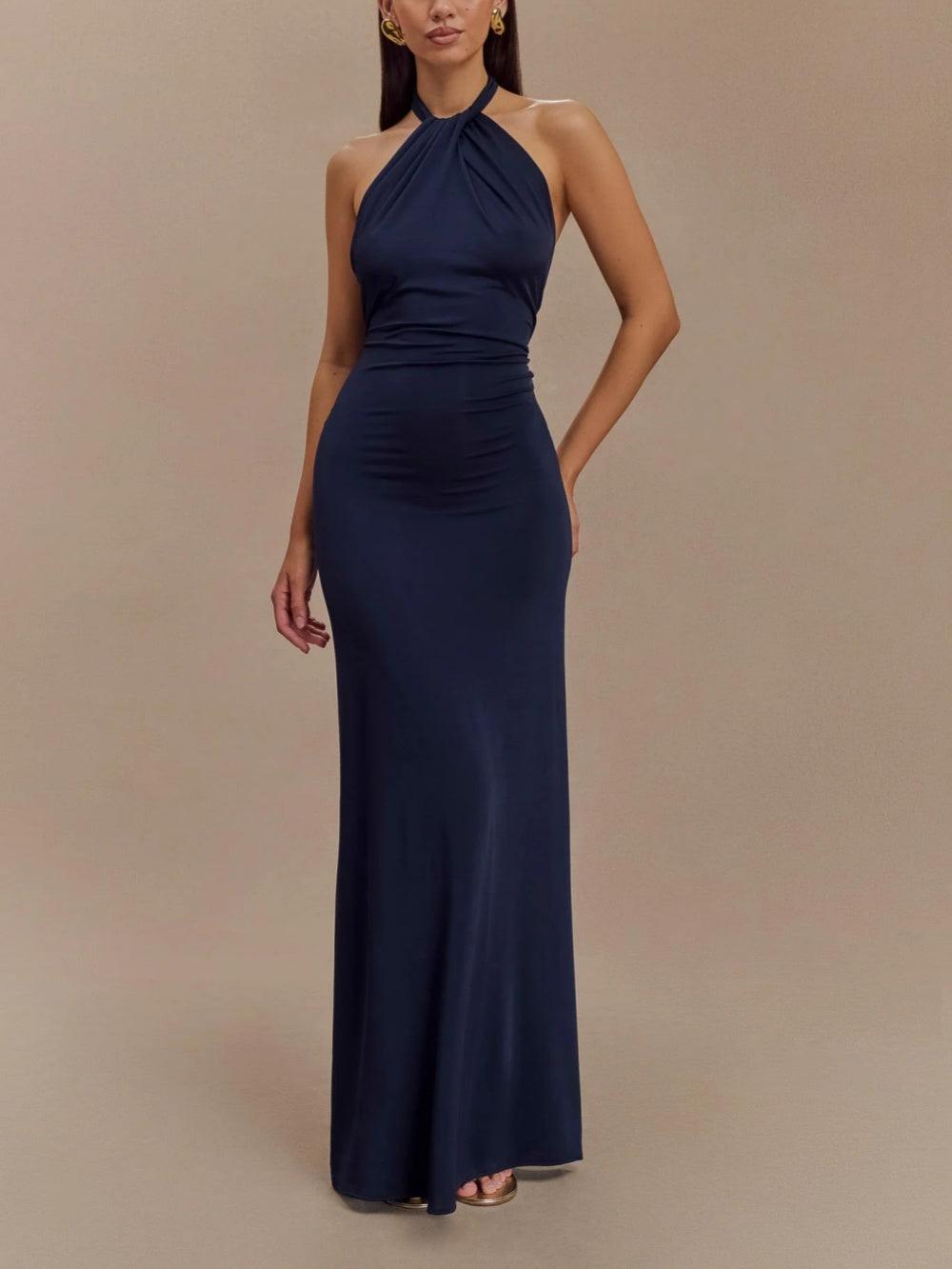 Abito Maxi Slinky Halter - Blu Navy
