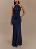 Abito Maxi Slinky Halter - Blu Navy
