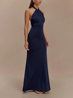 Abito Maxi Slinky Halter - Blu Navy